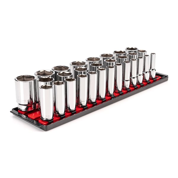 1/2 Inch Drive Deep 6-Point Socket Set with Rails, 29-Piece (10-38 mm)